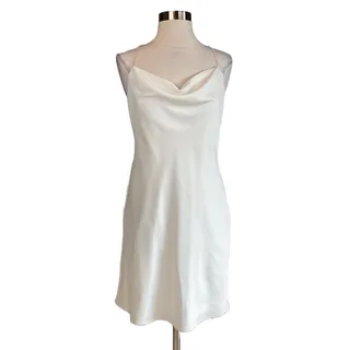 Photo of Aidan Mattox White Cocktail Dress Satin Backless Beaded Strap Mini Shift Size 10