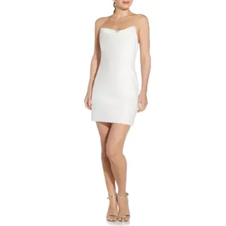 Photo of Aidan Mattox White Cocktail Dress Satin Backless Beaded Strap Mini Shift Size 10