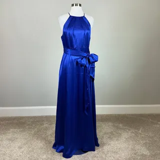 Photo of Alex Evenings Blue Evening Gown Satin Sleeveless A-Line Halter Dress Size 10