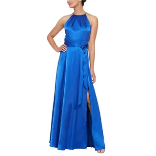 Photo of Alex Evenings Blue Evening Gown Satin Sleeveless A-Line Halter Dress Size 10