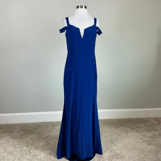 Photo of XSCAPE Blue Evening Gown Double Strap V-Neck Long Mermaid Formal Dress Size 10