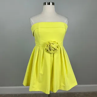 Photo of Badgley Mischka Yellow Cocktail Dress Strapless Fit and Flare Mini Size 16