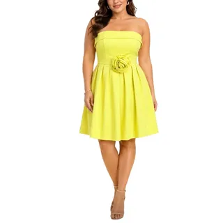 Photo of Badgley Mischka Yellow Cocktail Dress Strapless Fit and Flare Mini Size 16