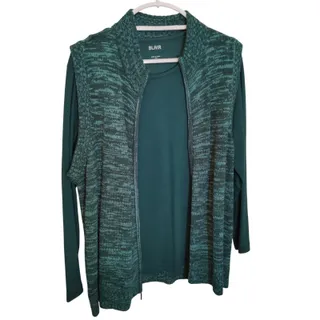 Photo of Blair Forest Green Top & Teal Space Dye Vest Set Women’s Large Excellent Estate