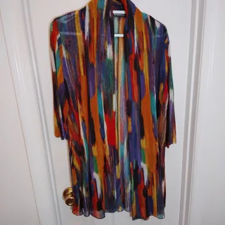 Photo of Creation Womens XL Open Front Cardigan Duster Kimono Jacket Multicolor Sheer 37"