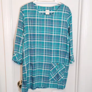 Photo of Blair Teal Plaid Tunic Pullover Corduroy Pant Set Women’s Large Excellent Estate