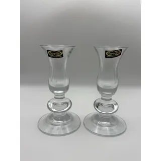 Photo of Vintage Pasabahce Clear Crystal Taper Candlestick Holders Pair Turkey 2