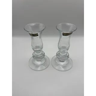 Photo of Vintage Pasabahce Clear Crystal Taper Candlestick Holders Pair Turkey 2