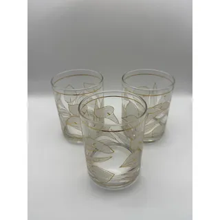Photo of Vintage Culver Calla Lily Gold Frosted Rocks Glasses Lowball Set of 3