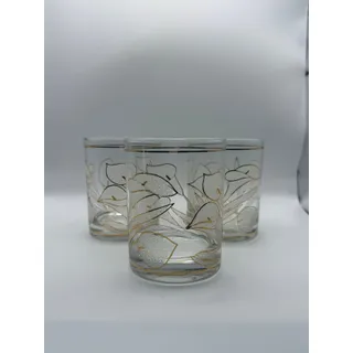 Photo of Vintage Culver Calla Lily Gold Frosted Rocks Glasses Lowball Set of 3