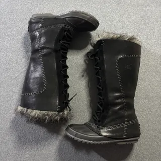 Photo of Women’s Size 6 - Sorel Cate The Great Black Leather Tall Waterproof Winter Boots