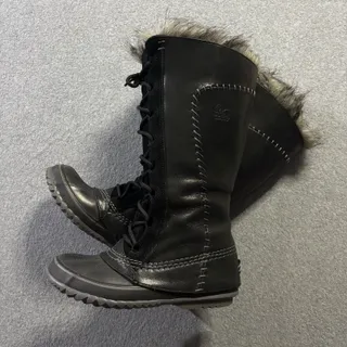 Photo of Women’s Size 6 - Sorel Cate The Great Black Leather Tall Waterproof Winter Boots