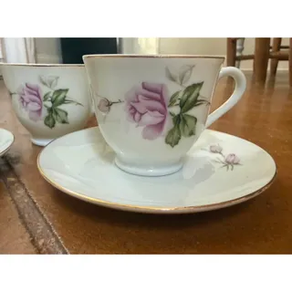 Photo of Vintage Japanese Porcelain Demitasse Set – Pink Rose Pattern
