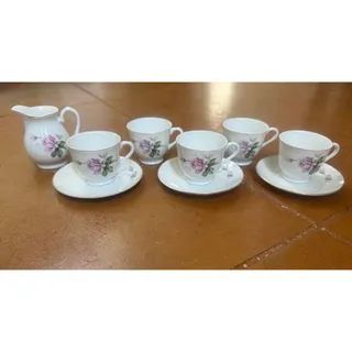 Photo of Vintage Japanese Porcelain Demitasse Set – Pink Rose Pattern