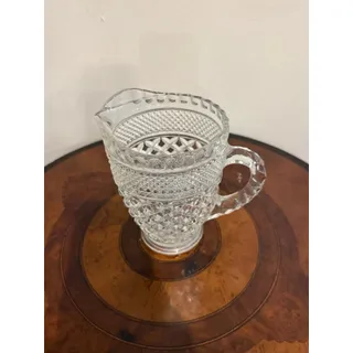 Photo of Vintage Clear Pressed Glass Creamer Pitcher Diamond Point Starburst Milk Pitcher