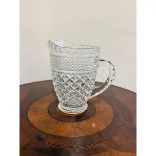 Photo of Vintage Clear Pressed Glass Creamer Pitcher Diamond Point Starburst Milk Pitcher