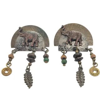 Photo of Vintage Mixed Metal Elephant Dangle Earrings Copper Brass Silver Tone