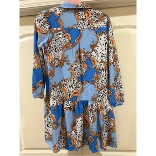 Photo of Blue Baroque Print Long Sleeve Tiered Dress small