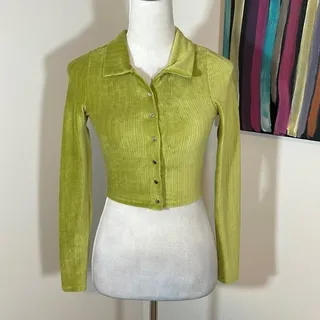 Photo of PacSun Y2K 70's style ribbed velour collared crop top