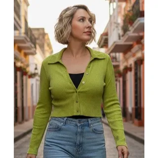 Photo of PacSun Y2K 70's style ribbed velour collared crop top