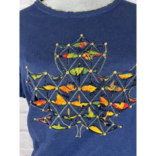 Photo of Vintage 90's Grandma Chic T-shirt with Cutout embroidered riveted leaf design