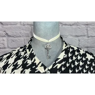Photo of Handmade Ivory Velvet Skeleton Key Choker Necklace