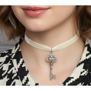 Photo of Handmade Ivory Velvet Skeleton Key Choker Necklace