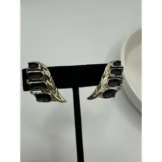 Photo of Vintage Gold Tone & Satin Black Enamel Link Bracelet 7" w/ Matching Earrings Set