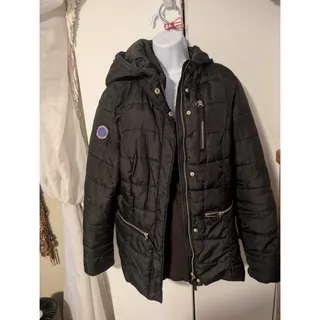 Photo of US Polo Assn Women’s Size Large Puffer Coat Jacket Black Hooded Zip Up