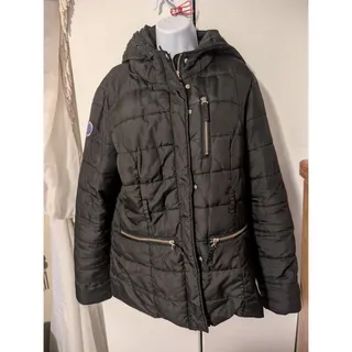 Photo of US Polo Assn Women’s Size Large Puffer Coat Jacket Black Hooded Zip Up
