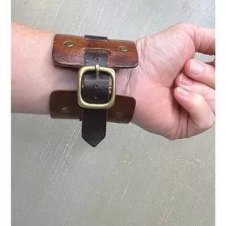 Photo of Vintage Billy Kirk Western/Boho Style Leather Cuff Bracelet with Brass Ring Details