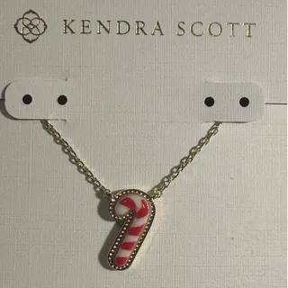 Photo of Kendra Scott Candy Cane Pendant Necklace Gold Enamel Holiday 16\" + 2\" NWT  