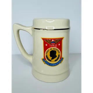 Photo of USS Forrestal CVA-59 First in Defense Stoneware Mug MIL-ART China Co. USA Handle