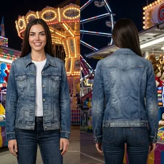 Photo of Levis Denim Trucker Blue Jean Jacket Womens Junior Medium Pit to Pit 18