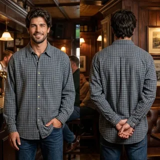 Photo of The Buckle BKE Dark Navy Plaid Button Down Shirt Mens XXL 50-52