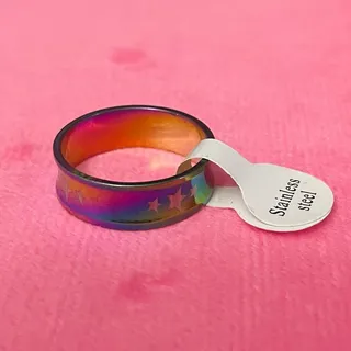 Photo of NEW Women's Ring Metallic Rainbow With Stars Stainless Steel Size 9.5