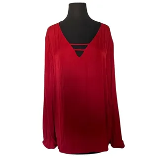Photo of Maurice's Cherry Red Lightweight V Neck Long Sleeve Top - XXL
