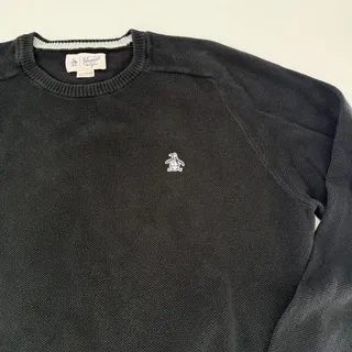Photo of ORIGINAL PENGUIN Blue Cotton Waffle Knit Crewneck Sweater Mens XXL Pullover