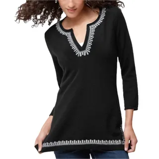 Photo of Tommy Bahama Black Cashmere White Pineapple Embroidered Tunic Sweater size XS