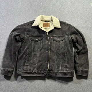 Photo of Levi’s Premium Ex-Boyfriend Sherpa Trucker Jacket Black Denim Women’s Large