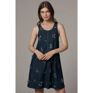 Photo of New Anthropologie The Keiko Embroidered Denim Mini Dress by Maeve $178 MEDIUM