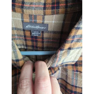 Photo of Eddie Bauer Mens Size XL Mustard Yellow Navy Plaid Soft Flannel Outdoor Shirt