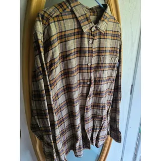 Photo of Eddie Bauer Mens Size XL Mustard Yellow Navy Plaid Soft Flannel Outdoor Shirt