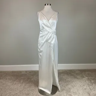 Photo of Aidan Mattox White Evening Gown Satin Sleeveless Formal Long Column Dress Size 6