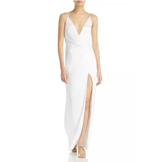 Photo of Aidan Mattox White Evening Gown Satin Sleeveless Formal Long Column Dress Size 6