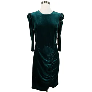 Photo of Vince Camuto Green Cocktail Party Dress Velvet Long Sleeve Ruched Sheath Size 14