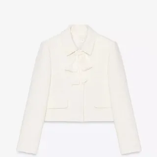Photo of ZARA FW 2025 Bow Trim Textured Tweed 2465/122 Cropped Blazer Ecru Cream Medium 6 8 NWT