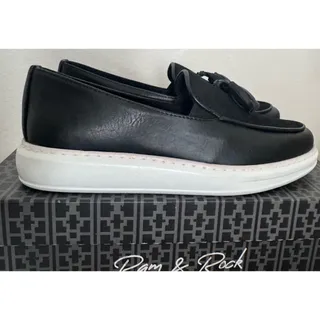 Photo of Ram & Rock Mens Size 9 Black & White Tassel Loafers Slip On Dress Shoes NEW