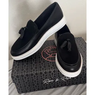 Photo of Ram & Rock Mens Size 9 Black & White Tassel Loafers Slip On Dress Shoes NEW