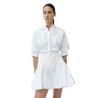 Photo of SIMKHAI Women White Poplin Effie Bubble Hem Button Mini Shirt Dress Size US 6